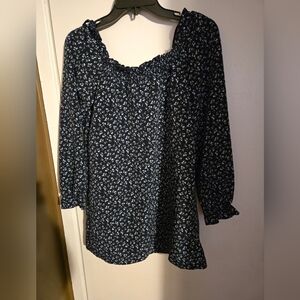 Floral Navy Blue Girls Top Size XS
